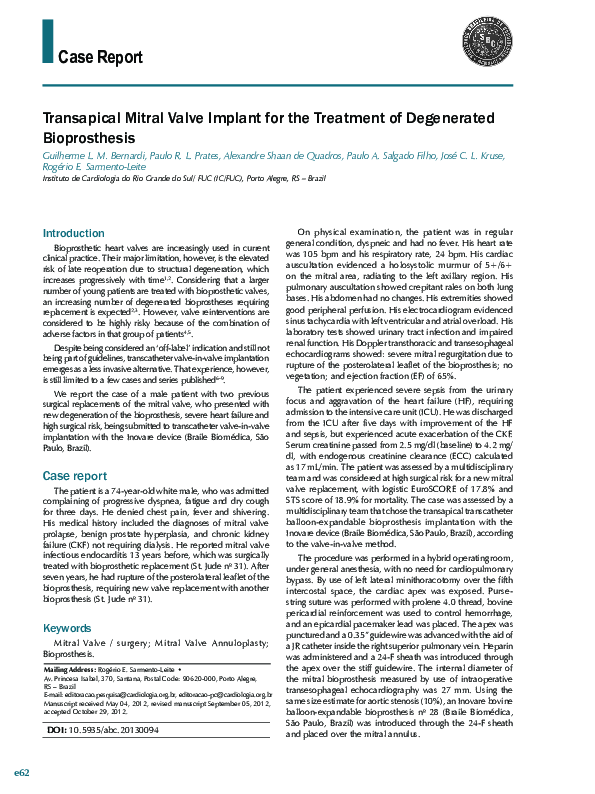 (PDF) Transapical Mitral Valve Implant for the Treatment of Degenerated ...
