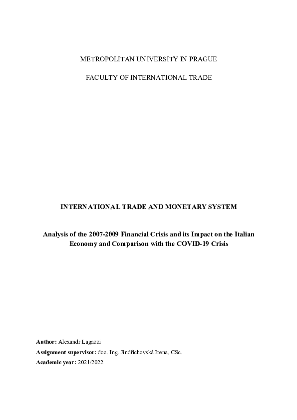 (PDF) Analysis of the 2007-2009 Financial Crisis and its Impact on the ...