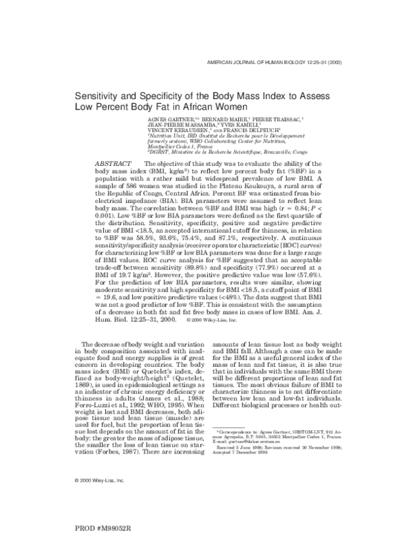 (PDF) Sensitivity and specificity of the body mass index to assess low ...
