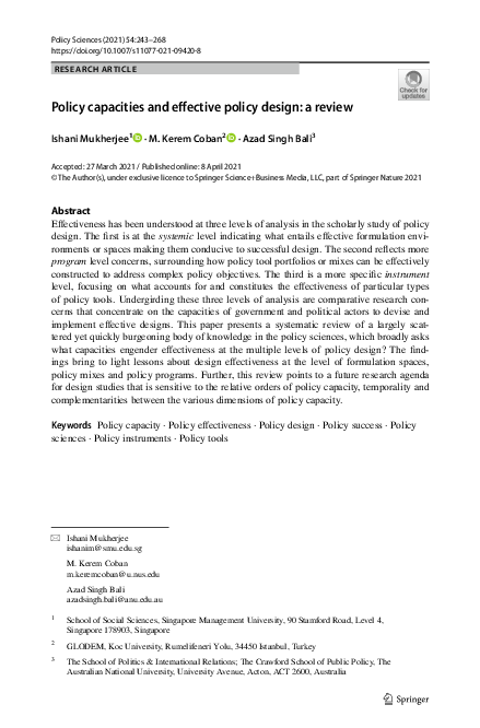 (PDF) Policy capacities and effective policy design: a review