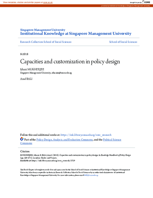 (PDF) Capacities and Customization in Policy Design