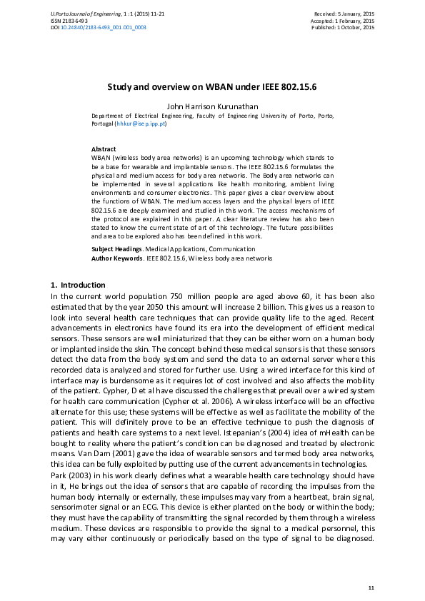(PDF) Study and overview on WBAN under IEEE 802.15.6
