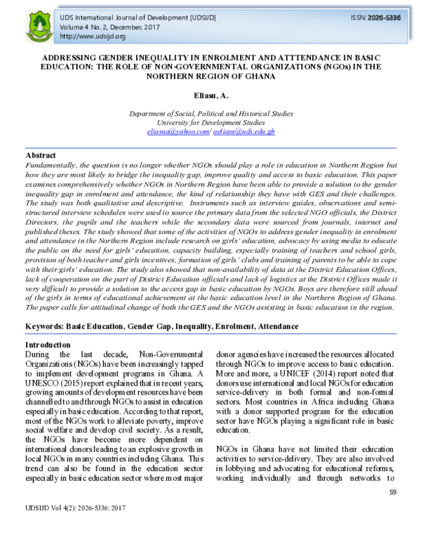 (PDF) ADDRESSING GENDER INEQUALITY IN ENROLMENT AND ATTTENDANCE IN ...