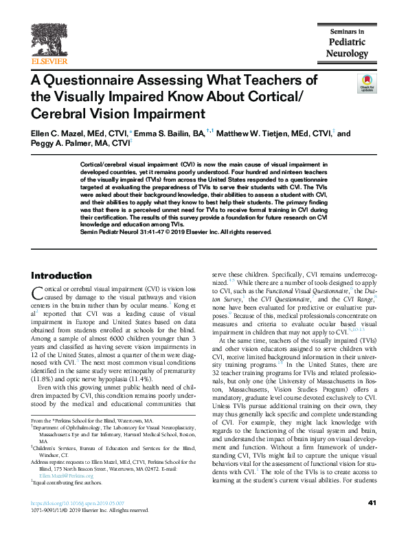 (PDF) A Questionnaire Assessing What Teachers of the Visually Impaired ...