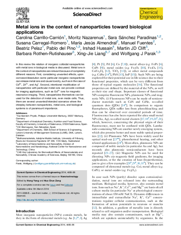 (PDF) Metal ions in the context of nanoparticles toward biological ...