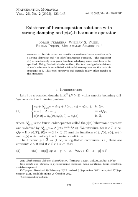 (PDF) Existence of beam-equation solutions with strong damping and p(x ...