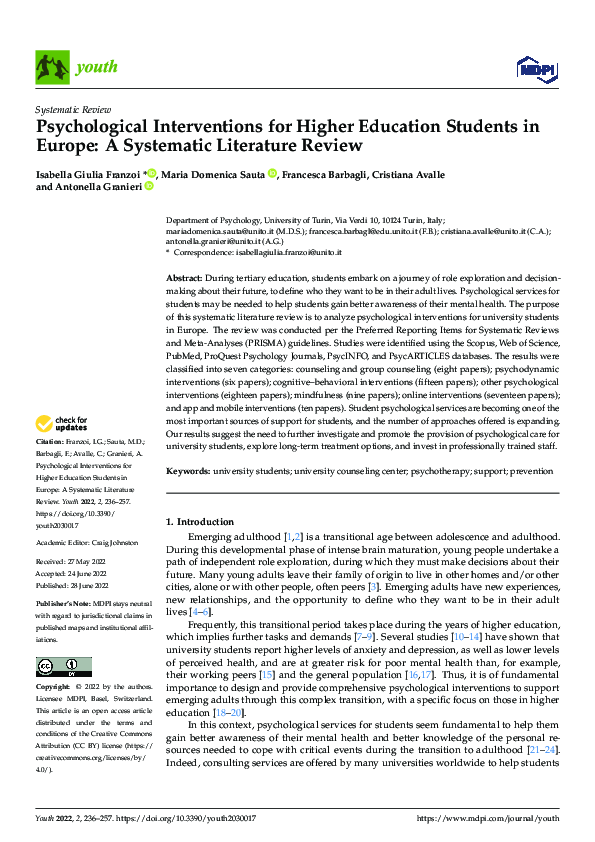 (PDF) Psychological Interventions for Higher Education Students in ...