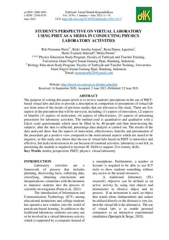 (PDF) Student's Perspective on Virtual Laboratory Using Phet as A Media ...