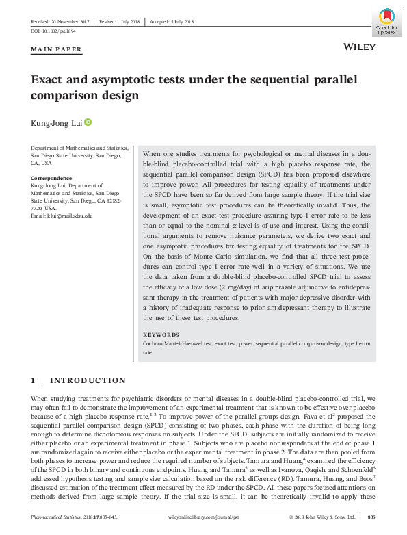 (PDF) Exact and asymptotic tests under the sequential parallel ...