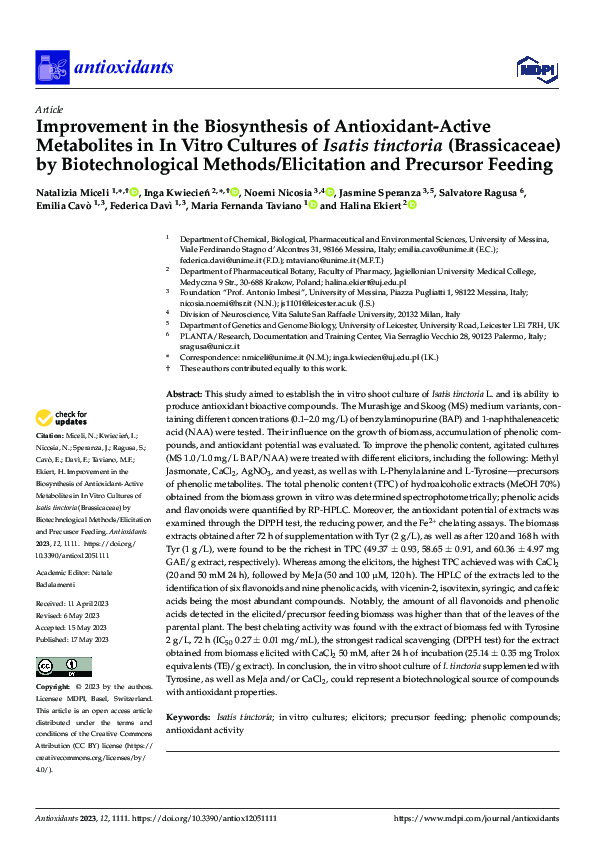 (PDF) Improvement in the Biosynthesis of Antioxidant-Active Metabolites ...