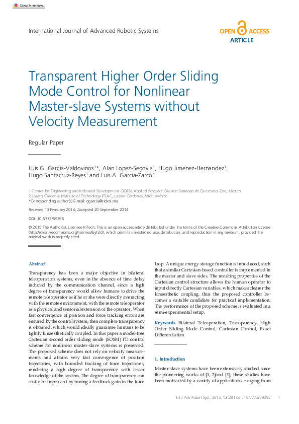 (PDF) Transparent Higher Order Sliding Mode Control for Nonlinear ...