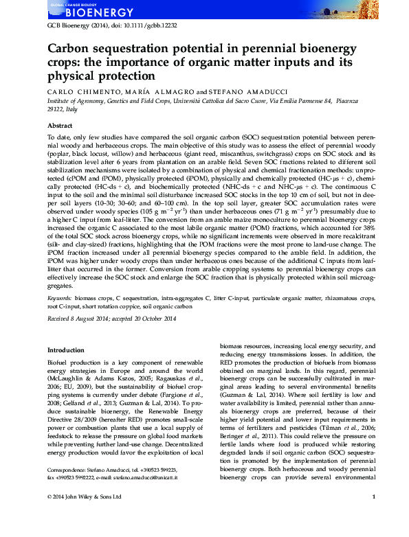 (PDF) Carbon sequestration potential in perennial bioenergy crops: the ...