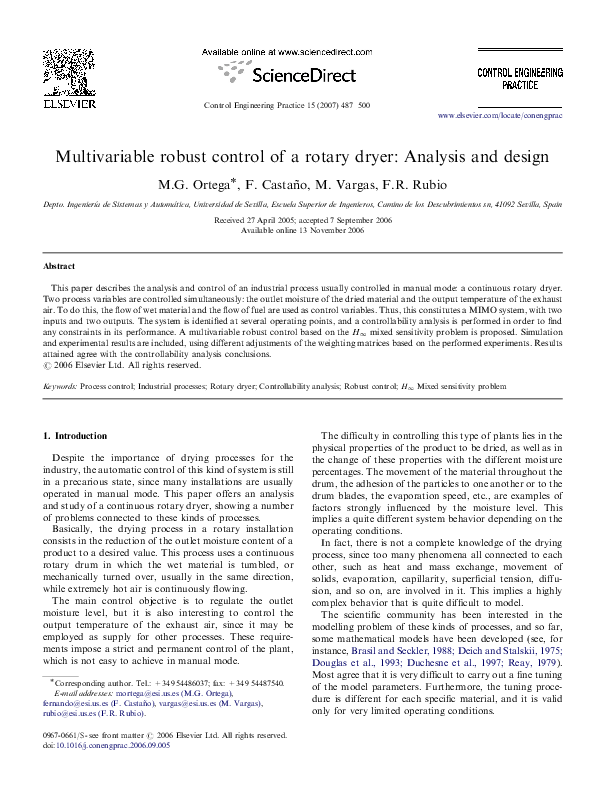 (PDF) Multivariable robust control of a rotary dryer: Analysis and design