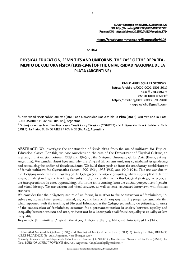 (PDF) PHYSICAL EDUCATION, FEMINITIES AND UNIFORMS. THE CASE OF THE ...