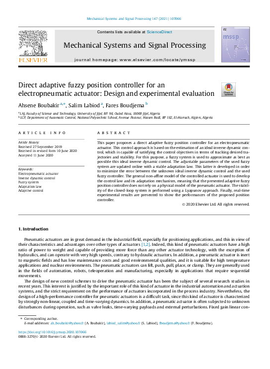 (PDF) Direct adaptive fuzzy position controller for an electropneumatic ...