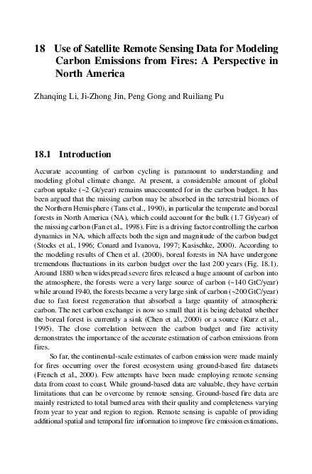 (PDF) Use of Satellite Remote Sensing Data for Modeling Carbon ...