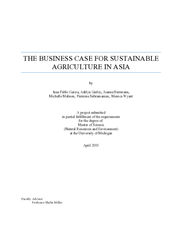 (PDF) Building the Business Case for Sustainable Agriculture in Asia