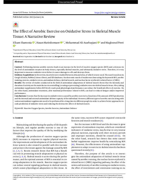 (PDF) The Effect of Aerobic Exercise on Oxidative Stress in Skeletal ...