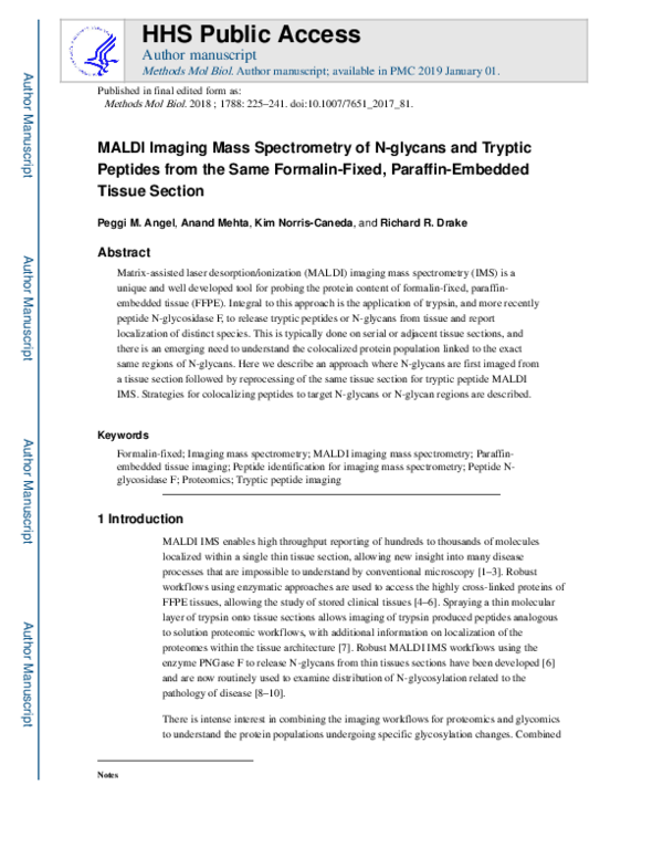 (PDF) MALDI Imaging Mass Spectrometry of N-glycans and Tryptic Peptides ...