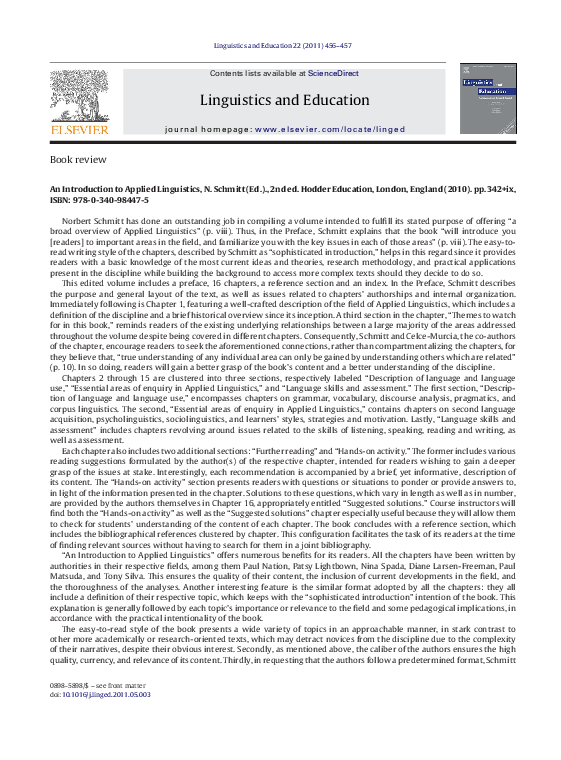(PDF) N. Schmitt,Editors, ,An Introduction to Applied Linguistics 2nd ...