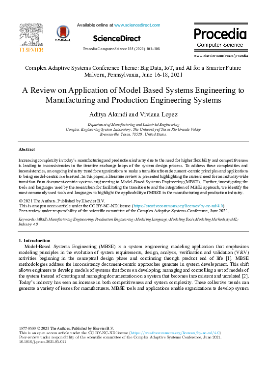 (PDF) A Review on Application of Model Based Systems Engineering to ...