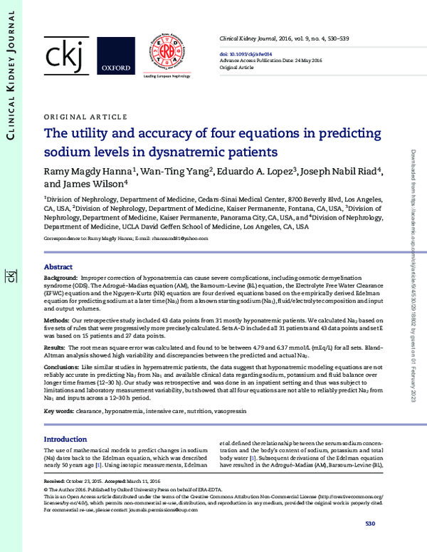 (PDF) The utility and accuracy of four equations in predicting sodium ...