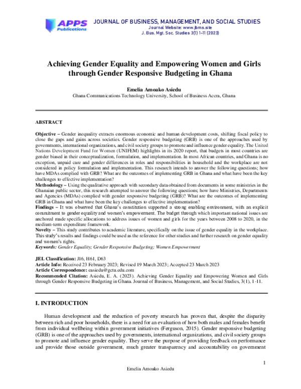 (PDF) Achieving Gender Equality and Empowering Women and Girls through ...