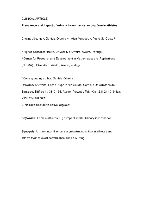 (PDF) Prevalence and impact of urinary incontinence among female athletes