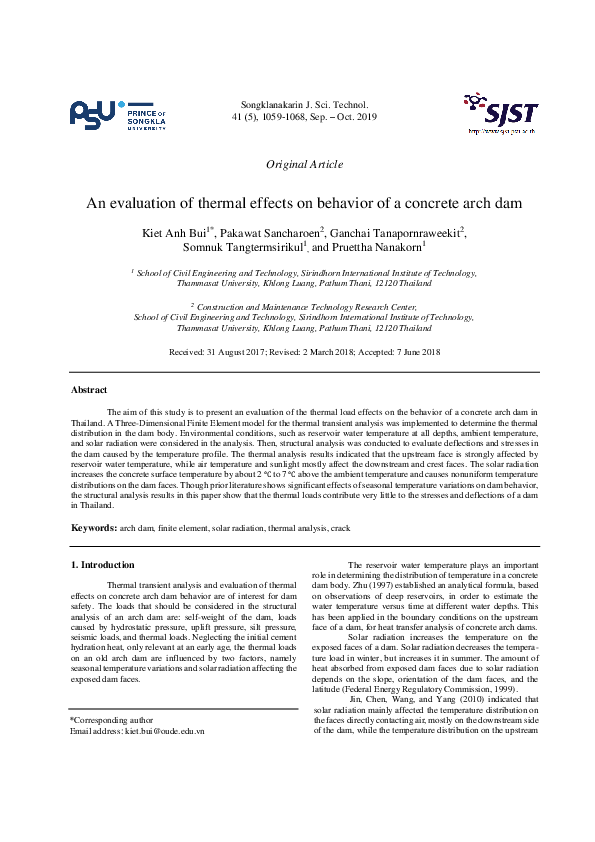 (PDF) An evaluation of thermal effects on behavior of a concrete arch dam