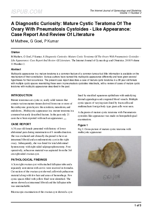 (PDF) A Diagnostic Curiosity Mature Cystic Teratoma Of The Ovary With