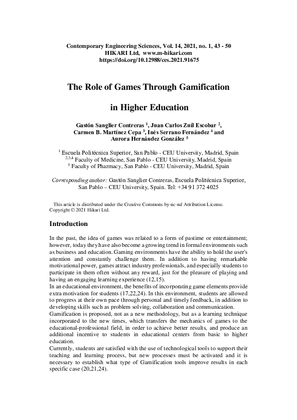 (PDF) The role of games through gamification in higher education