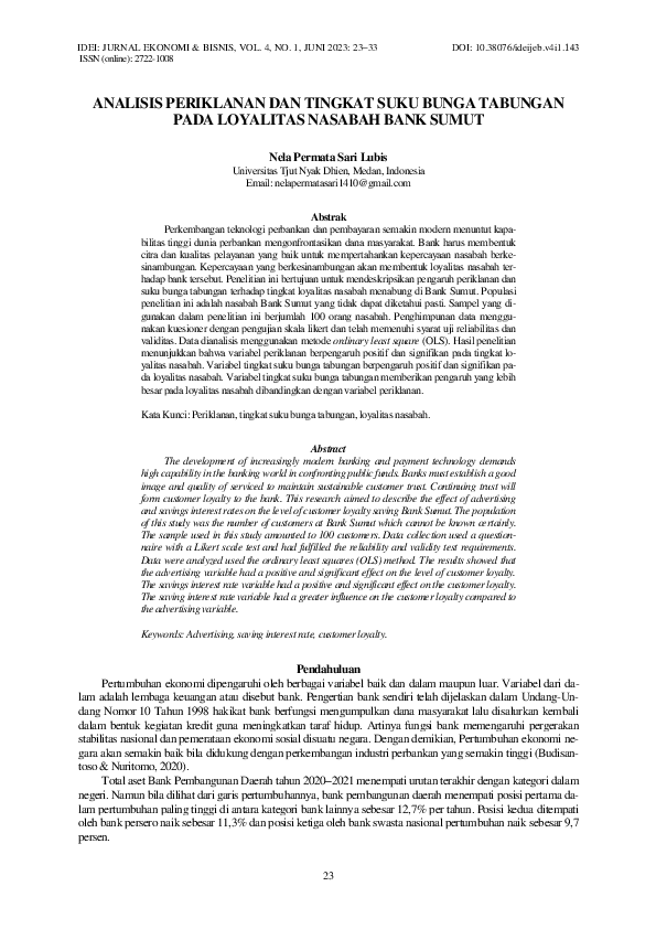 (PDF) Analisis Periklanan Dan Suku Bunga Tabungan Terhadap Loyalitas