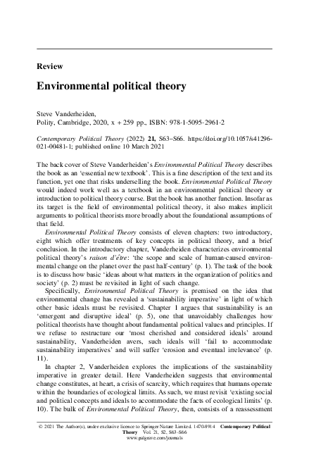 (PDF) Environmental political theory