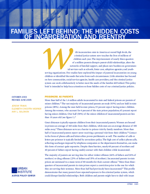 (PDF) Families Left Behind: The Hidden Costs of Incarceration and Reentry