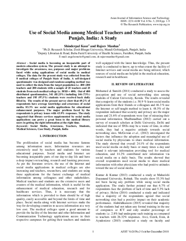 (PDF) Use of Social Media among Medical Teachers and Students of Punjab ...