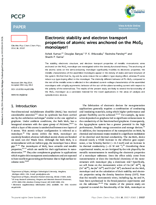 (PDF) Electronic stability and electron transport properties of atomic ...