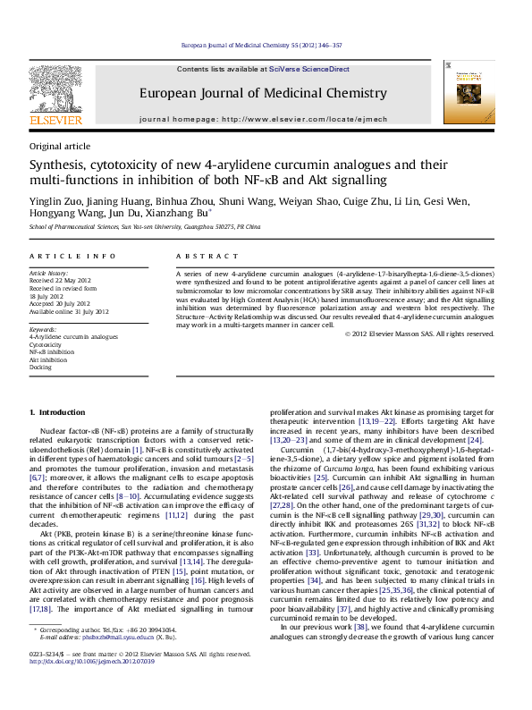 (PDF) Synthesis, cytotoxicity of new 4-arylidene curcumin analogues and ...