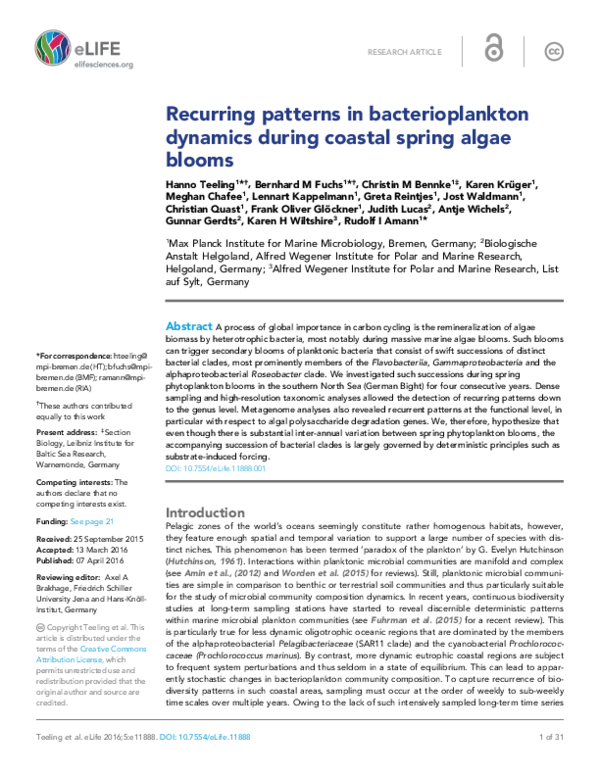 (PDF) Recurring patterns in bacterioplankton dynamics during coastal ...