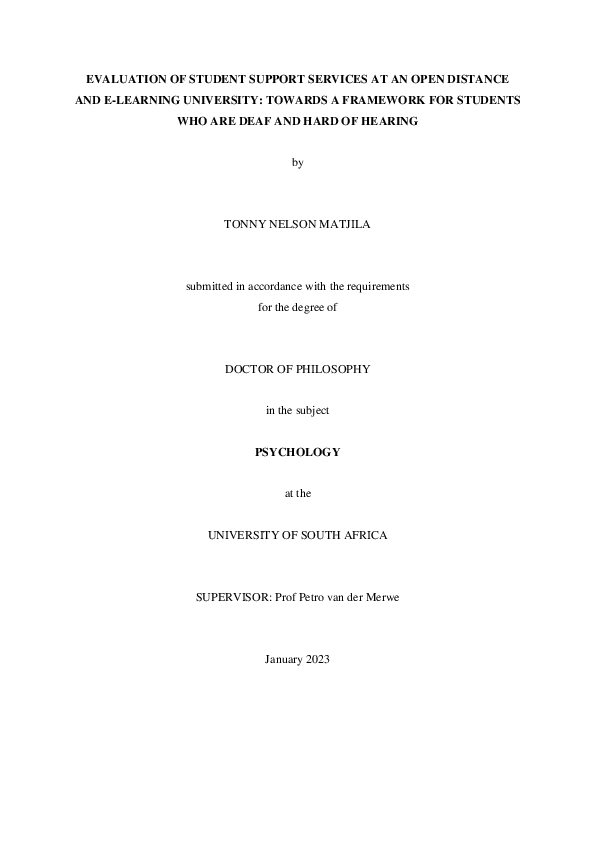 (PDF) EVALUATION OF STUDENT SUPPORT SERVICES AT AN OPEN DISTANCE AND E ...