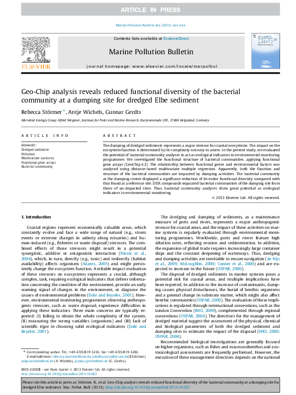 (PDF) Geo-Chip analysis reveals reduced functional diversity of the ...