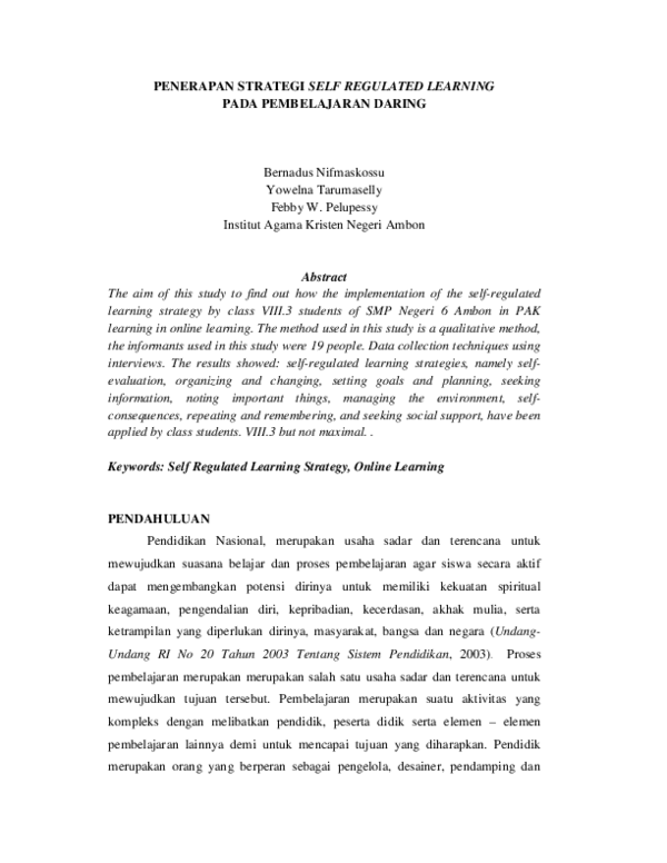 (PDF) Penerapan Strategi Self Regulated Learning Pada Pembelajaran Daring