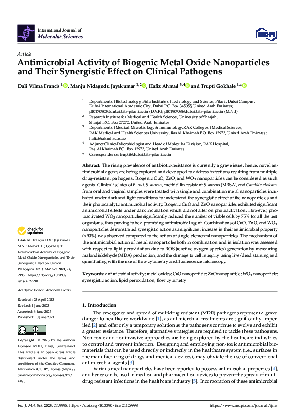(PDF) Antimicrobial Activity of Biogenic Metal Oxide Nanoparticles and ...