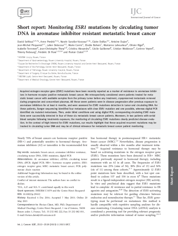 (PDF) Short report: MonitoringESR1mutations by circulating tumor DNA in ...