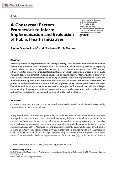(PDF) A Contextual Factors Framework to Inform Implementation and ...