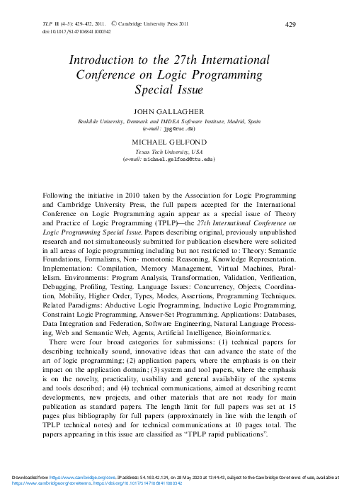 (PDF) Introduction to the 27th International Conference on Logic ...