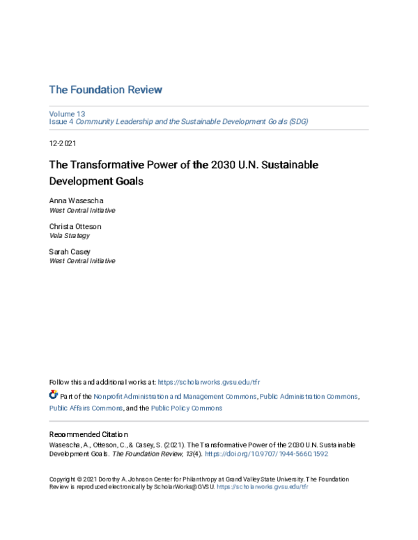 (PDF) The Transformative Power of the 2030 U.N. Sustainable Development ...