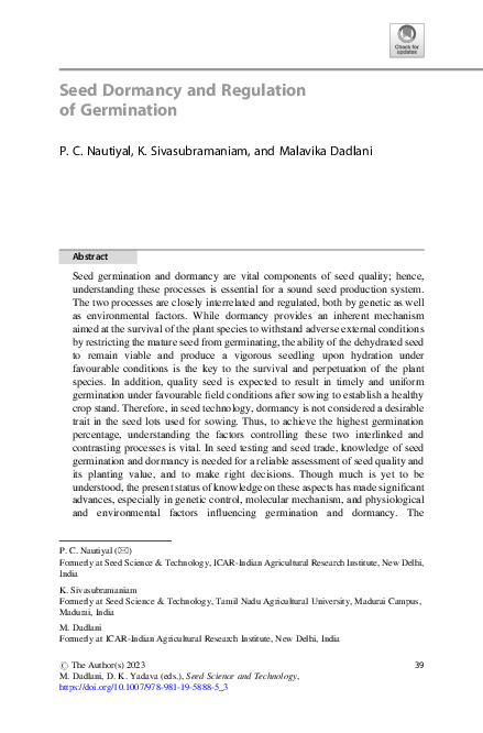 (PDF) Seed Dormancy and Regulation of Germination