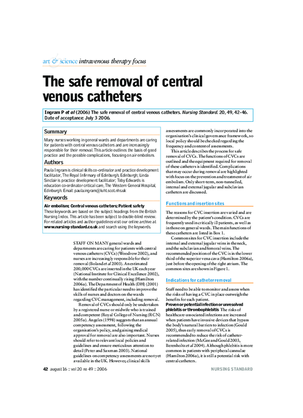 (PDF) The safe removal of central venous catheters