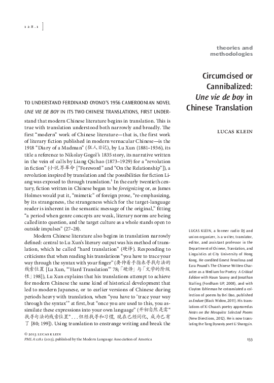 (PDF) Circumcised or Cannibalized: Une vie de boy in Chinese Translation