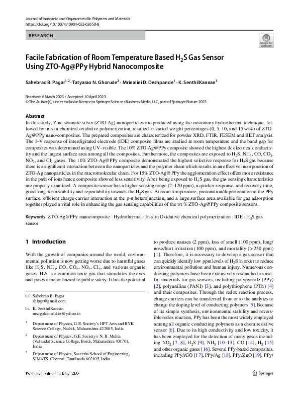 (PDF) Facile Fabrication of Room Temperature Based H2S Gas Sensor Using ...
